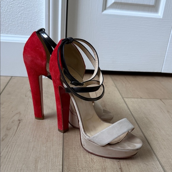 Christian Louboutin Orange and Cream Platform Heels - Picture 7 of 9